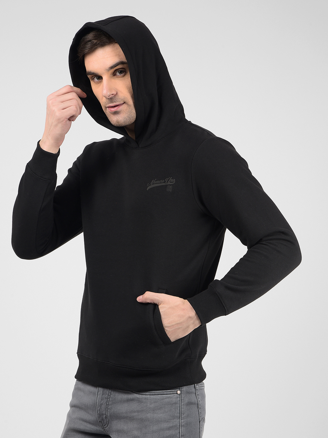 Numero Uno Men Solid Black Sweat Shirt